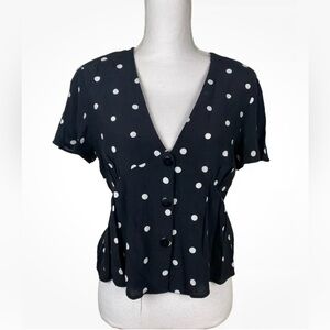 Zara Polka Dot Crop Blouse-Black & White-Size Large
